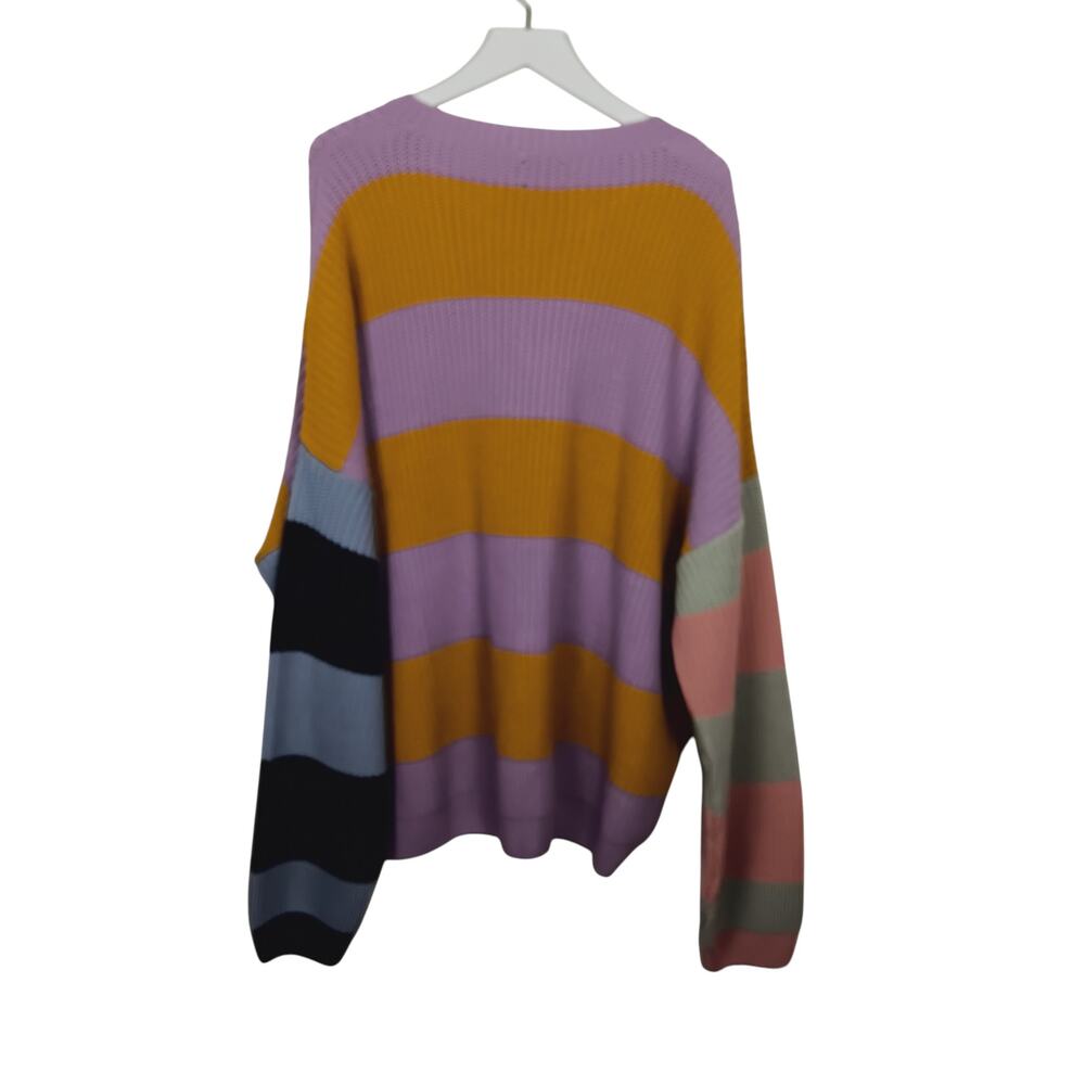 ASOS DESIGNS Rib Knit Colorblock Sweater Lilac Yellow Blue Black - 2XL - Picture 6 of 9